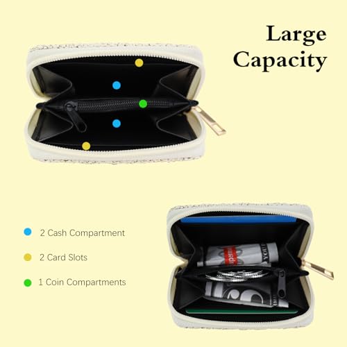 Small Womens Wallets, Straw Small Wallet for Women and Girls, Compact Women Small Credit Card Holder With Zippers for Shopping, Dating, Travelling, Walking (beige)4