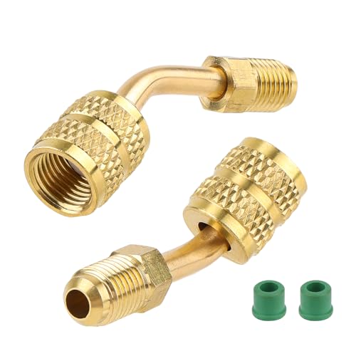 Tinoaly R410a Adapter Connector for Mini Split System 5/16in Female 1/4in Male Flare Charging Vacuum Port Hose Adapter with Thimble for Air Conditioners Refrigeration Valve HVAC Service