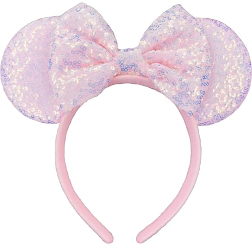 XINXIYAN Mouse Ears Headbands for Women Glitter Sequin Mouse Ears Bow Headband Birthday Party Princess Decoration (Pink one size)