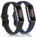 2 Pack Bands for Fitbit Luxe Bands Women Men, Soft Silicone Wristband Replacement Strap for Fitbit Luxe/Luxe Special Edition Fitness Tracker (Black/Navy Blue, Small)