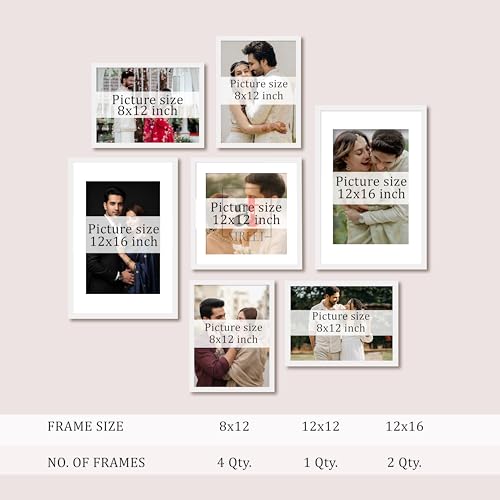 Image of Art Street Photo Frame Set of 7 White Wall Decor Collage Display Hanging Family Picture Frames Gallery Collection Decor Items Wall Mount Frames Birthday Anniversary Gift, 8x12, 12x12 and 12x16 In
