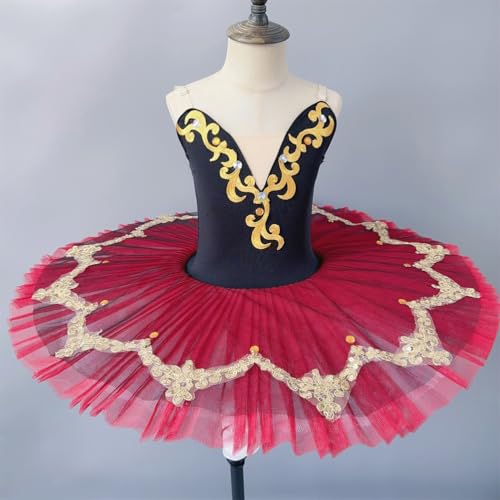 HWBZSZY Filles Fleurs Broderie Ballet Danse Robe Strass Décorer Princesse Cygne Ballerine Vêtements De Danse Justaucorps De Gymnastique Tutu Brillant Volants Tulle Jupe,Red 1,100cm – vue 2