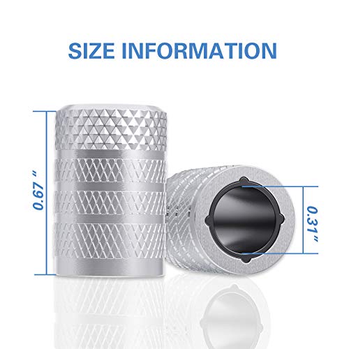 Image of CKAuto Tire Valve Stem Caps, Silver, 4 pcs /Pack, Anodized Aluminum Tire Valve Cap Set, Corrosion Resistant, Universal Stem Covers for Cars Trucks Motorcycles SUVs and Bikes
