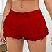 Women Layered Lolita Bloomer Lace Mesh Low Rise Boyshorts Ruffle Pumpkin Elastic Waist Bottoms Festival Pettipants(12Red,X-Large)