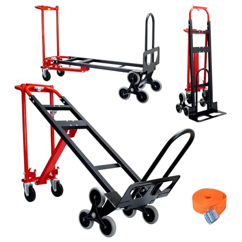 SOUTHHELP 3 in 1 Industrial Convertible Hand Truck Dolly,1000 LBS Capacity Stair Dolly,Stair Climbing Hand Trucks Heavy Duty with Solid Wheels for Moving,Transport in Warehouses,Factory(Red)