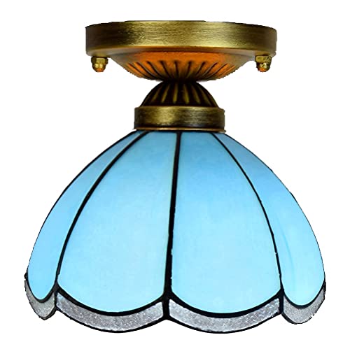 FYZDLAOR Lámpara de techo estilo Tiffany, color azul mediterráneo, mini lámpara de techo de 20,32 cm, semiempotrada, para dormitorio, comedor, sala de estar, entrada