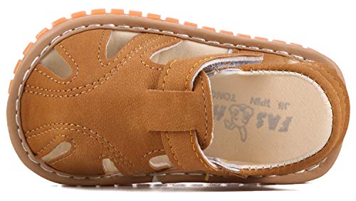 Cindear Boys Girls Summer Squeaky Sandals Closed-Toe Anti-Slip Premium Rubber Sole Toddler First Walkers Shoes Camel (Foot Length 13Cm/5.1In) 1301-Cl19 #TOP3