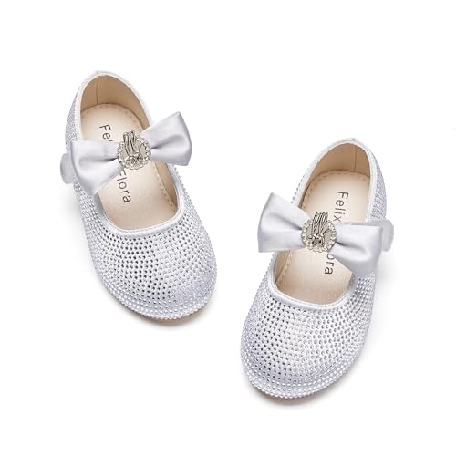 Felix & Flora Toddler Flower Girl Grey Dress Shoes Size 13 -Girls Ballet Mary Jane Flats for Party School Wedding