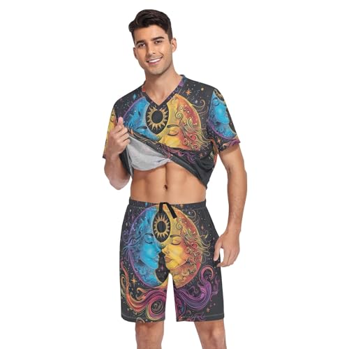 Mens Pajama Short Sleeve Sleepwear with Pockets Lounge V Neck 2 Piece Nightwear with Pockets Summer, S-XXL3