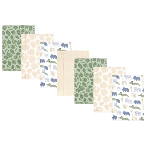 Image of Hudson Baby Cotton Flannel Burp Cloths 7-Pack, Wild Leaf Safari, One Size