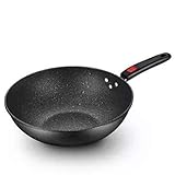 CTCOIJRN Bratpfanne, Antihaft-Pfanne, Back-Wok aus Weizenstein, 30 cm, 32 cm, 34 cm, Haushalts-Wok, kein Öl, Rauchtopf, Antihaft-Topf, Eisentopf