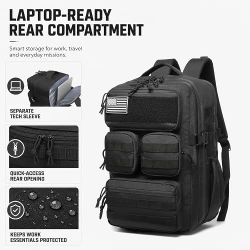Image of Tactical Backpack for Men, 25L /35L /45L EDC Backpack with Laptop Compartment, MOLLE System, Water-Resistant 900D Fabric, Multi-Pocket Travel Backpack for Hiking, Camping, Gym and Daily Use