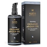 Satin Naturel Huile d’Argan Bio 50 ml – Huile 100% Pure Pressée à Froid – Soin Naturel pour Cheveux, Peau, Ongles & Barbe – Huile Capillaire pour Cheveux Secs & Cuir Chevelu, Certifiée Biologique