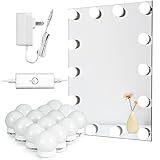 Waneway Vanity Lights for Mirror, DIY Hollywood Lighted Makeup Vanity Mirror Dimmable Lights, Stick on LED Mirror Light Kit for Vanity Set, Plug in Makeup Light for Bathroom Wall Mirror, 14-Bulb