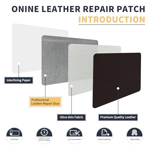 Image of ONine Leather Repair Patch，Leather Repair Tape, 12 x 48 inches Leather Repair Patch for Furniture,Vinyl Repair Kit，Leather Couch Patch，for Sofas, Furniture, Car Seats(Dark Brown-Fine Grain)