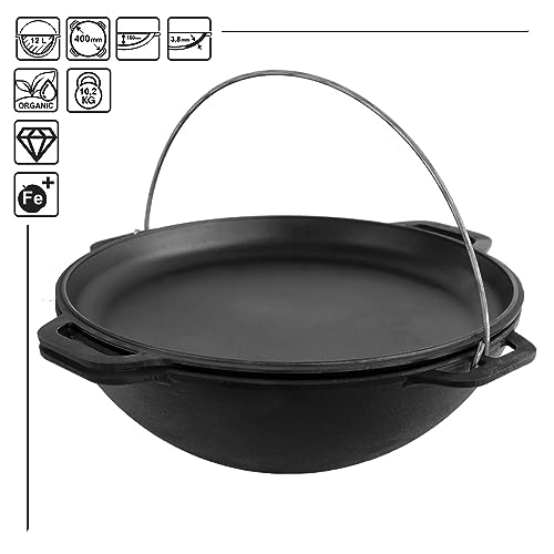 Uzbek-Kazan-Cast-Iron-125-Quarts-12-L-Cast-Iron-Dutch-Oven-Cast-Iron-Cookware-Set-Premium-Camping-Cookware-Dutch-Oven-Pot-with-Frying-Pan-Lid