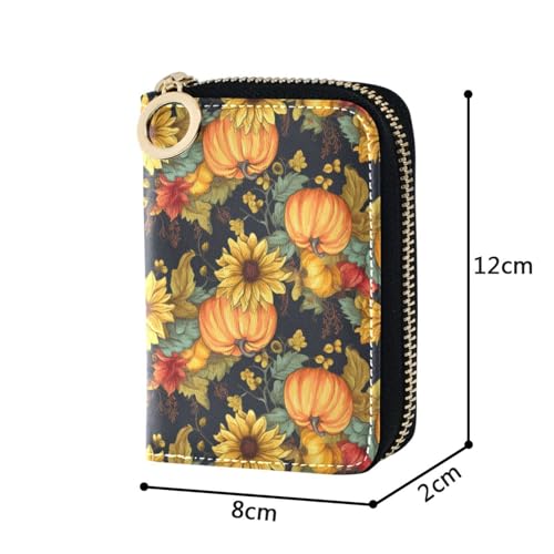 Thanksgiving Pumpkin Sunflower RFID Credit Card Holder Leather With Zipper Card Case Wallet for Women Girls4