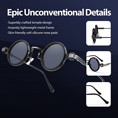 Technigadgets Isaac Steampunk Small Round Sunglasses Retro Vintage Eyewear Men Women Circle Lens Metal Frame UV4003