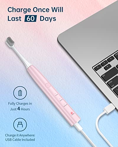 Fumeikang Sonic Electric Toothbrush For Adults Rechargeable Power Tooth Brushes-Pink #TOP4