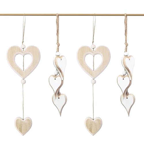 Pilikoll 4Pezzi Pendenti Cuori Legno Ciondolo Decorativo a Forma di Cuore Pendenti Cuori Legno Cuore Decorativo in legno da Appendere Ornamenti cuori inLegno per Finestre,Ornamenti Natalizi,Fai da Te