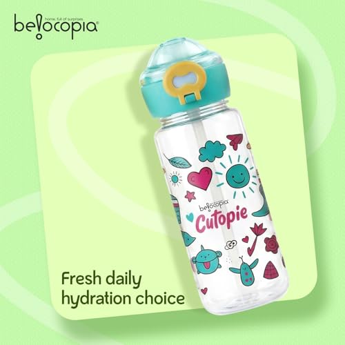 Image of Cutopie Kids Sipper Water Bottle 600ml | Teal | BPA-Free, Spill Proof & Airtight | Food Grade Plastic Drinking Bottle for Toddlers & Children | Leakproof Flip Cap | School, Travel & Daily Use