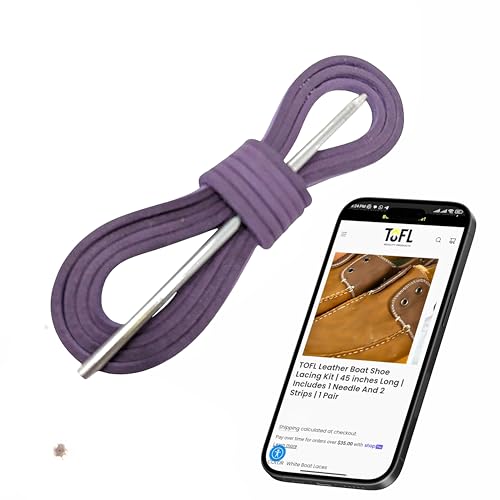 TOFL Leather Boat Shoe Lacing Kit – 45 Inch Leather Shoelaces for Boat Shoes, 1 Needle & 2 Strips [1 Pair] - Purple