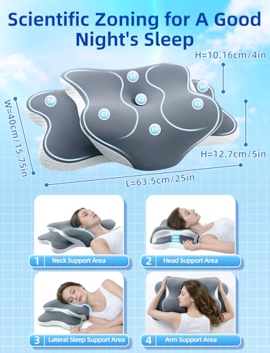 Image of lazyzzz Cervical Neck Pillow for Neck and Shoulder Pain Relief, Memory Foam Pillow, Ergonomic Contour Side Sleeper Pillows, Soft Cooling Orthopedic Pillow for Side Back Stomach Sleepers