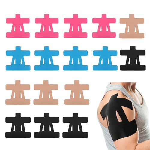 Tmefoy 16 unidades de cinta de kinesiología precortada para hombros, cinta de kinesiotape elástica, precortada, resistente al agua y transpirable, para soporte de hombro