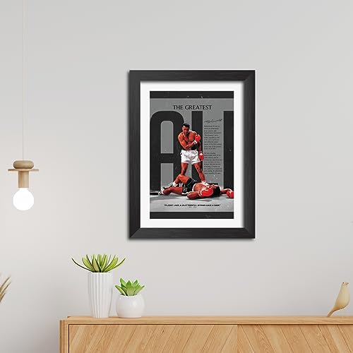 Image of TenorArts Muhammad Ali Poster Frame Boxer Laminated Photo Framed Painting with Matt Finish Black Textures (12 inches x 9inches)