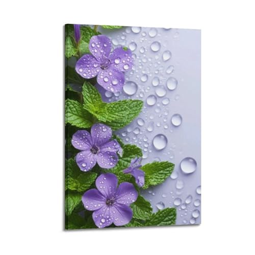 Poster floral fleurs violettes et menthe pour déco de chambre
