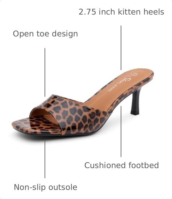 Image of Shoe Land Women's Low Heels Stiletto Heeled Slides, Open Toe One Band Slip-On Heeled Mules - Dressy Heeled Sandals for Prom, Party Wedding and Vacation