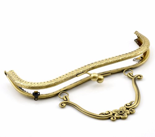 Rockin Beads Brand, 1 Metal Frames Snap Clasp Arch Pattern for Large Style Purse Antiqued Brass 8 Inches by 6 Inches