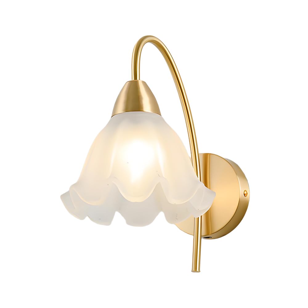 HPTHLY Wall Sconces For Bedroom Brushed Gold Hardwired Bathroom Vanity Light Fixture Brass Finishes Sconce Wall Flower-Shaped Wall Lamp For Hallway Bedroom