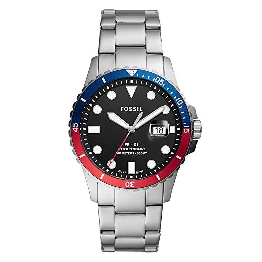 Fossil Reloj para hombre Fb-01, movimiento de cuarzo, caja de 42mm de acero inoxidable plateado con correa de acero inoxidable, FS5657
