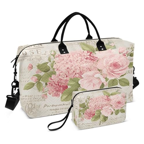Vintage Floral Flower Blossom Large Travel Duffle Bag Weekender Overnight Bags Gym Yoga Bag for Women Men with Toiletry Bag
