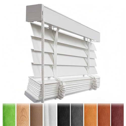 Persianas Venecianas De Madera, Lamas De 5 Cm, Estores Venecianos De Madera Ancho 33/45/60/75/87/105/120/135/160cm Cortinas Venecianas De Privacidad(Blanco)