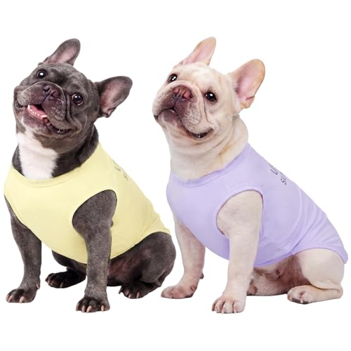 Kuoser 2 Pack Dog Shirts UPF 50+ UV Sun Protection, Lightweight Quick Dry Dog T Shirts for Small Medium Large Dogs, Breathable Pet Vest Dogs Tshirt Pet Clothes for Indoor Outdoor, Purple & Y