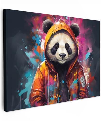 Tableau panda graffiti orange 70x50 cm pour décoration de salon