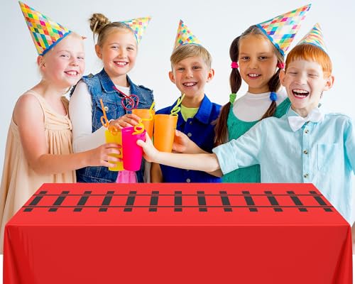 Image of Teenyyou 3 Pcs Train Party Decorations Railroad Track Tablecloths Express Train Birthday Party Supplies 54 x 108 Inch Plastic Table Covers for Railroad Track Western (Red)