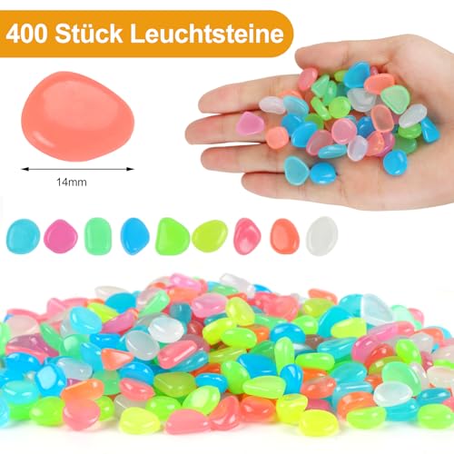 400 Stück Leuchtsteine, Bunt Leuchtende Muggelsteine, Wiederverwendbar Fluoreszierende Steine Garten, Kleine Leuchtkiesel Steine für Garten, Aquarium, Balkon, Terrasse & Kinderzimmer