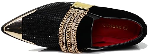 Image of Enzo Romeo Crisino Men Rhinestone Chrome Toe Suede Pointy Buckle Dress Loafer Slip On Shoes