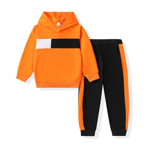 Image of KIDLAGA Toddler Boy Clothes Long Sleeve Hoodie Sweatsuits Tops and Pants Boys Fall Winter Color Block Outfits Set 5-12 Years