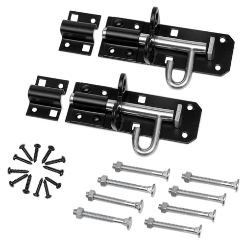 Brenton Bolt Door Lock - 2 Pack 100mm (4”) Sliding Padbolt with Black Powder Coated Finish - Gate Bolts for Wooden Gates, Garden Shed, Wooden Shed, Garage Door Lock | Strong Anti Rust Garden Gate Lock