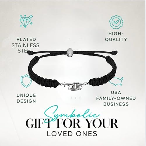 Infinity Collection Trumpet Bracelet for Musicians – Adjustable Black Braided Cord with Silver Trumpet Charm – Band Jewelry Gift for Trumpet Players, Teachers, Marching Band, and Music Lovers2