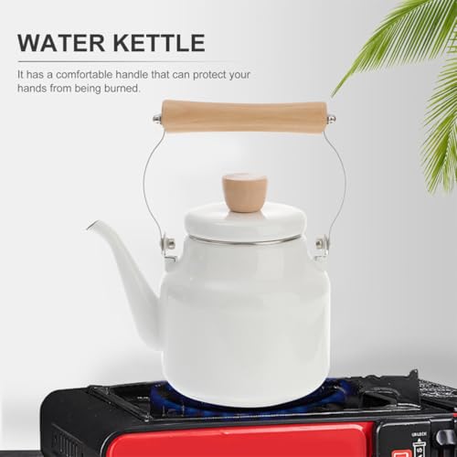 Théière en émail blanche durable de 1,8l et poignée bois au design épuré - 5