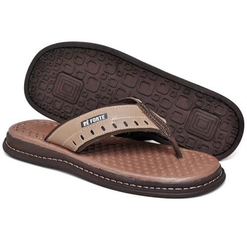 Chinelo Masculino Anatômico Ortopédico Antistress em Couro (Marrom, BR, Adulto, Numérico, 44)