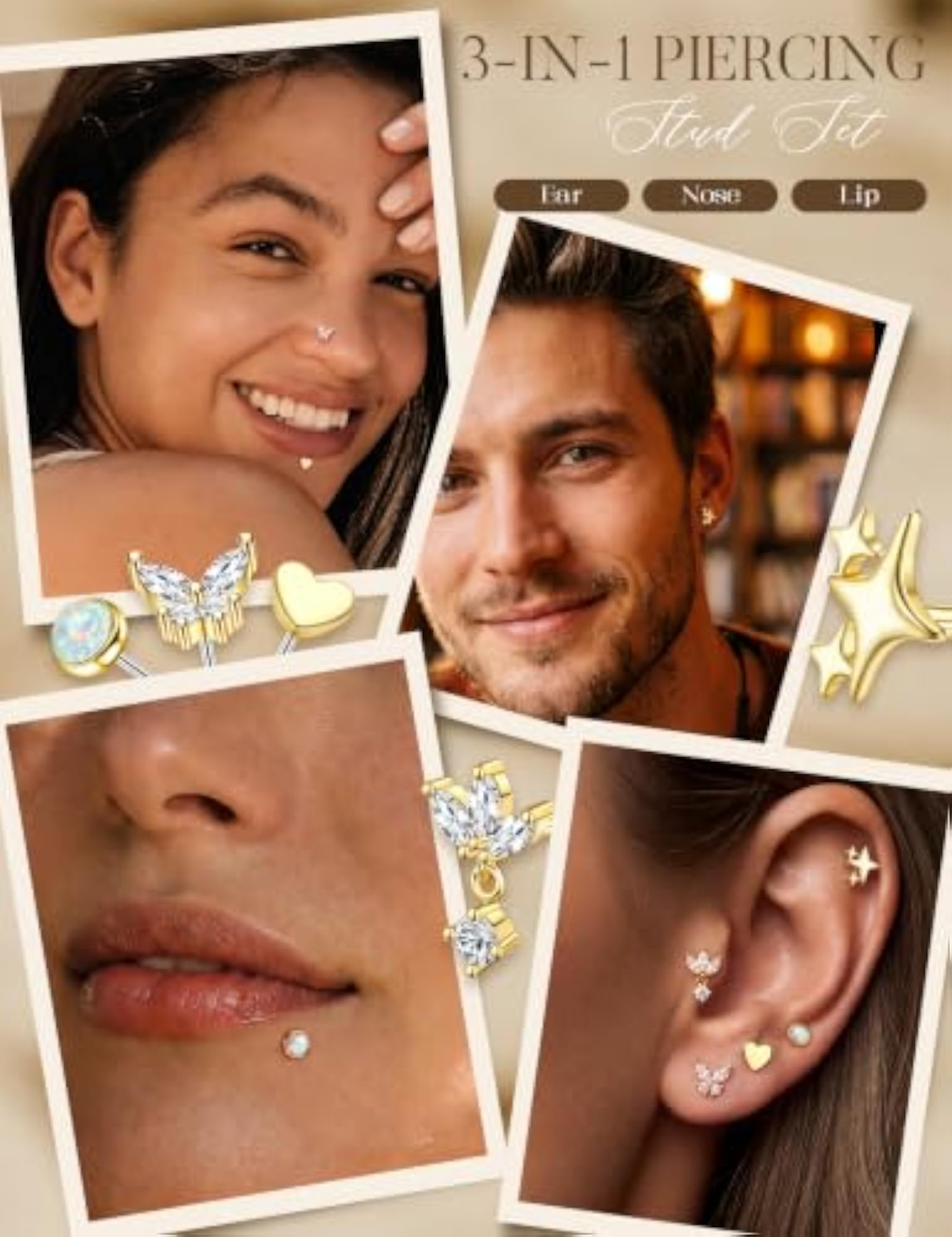Wireless Flatback Stud Earrings, Surgical Steel