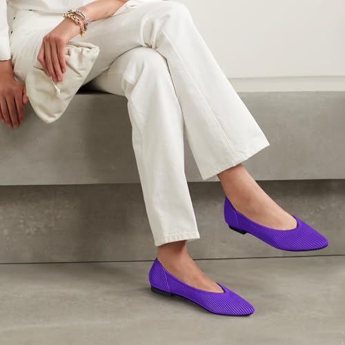 Image of TINGRISE Women's Flats Shoes Pointed Toe Knit Ballet Comfortable Dressy Slip On Flat