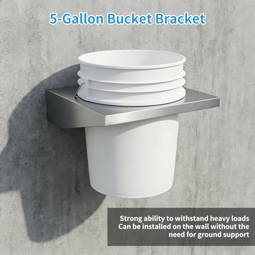 Image of 5-Gallon Bucket Holder Rack Stand, 5-Gallon Bucket Bracket for Race Trailer, Garage, Shop, Enclosed Trailer, Toy Hauler, Silver