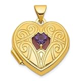 JewelryWeb 14ct Solid Gold Polished Amethyst February 18mm Love Heart Locket Locket Necklace for Women